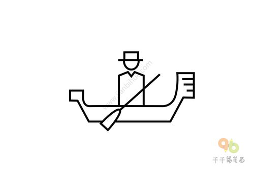 简笔画的船夫,正在划船