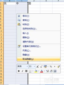 excel如何取消全部隐藏