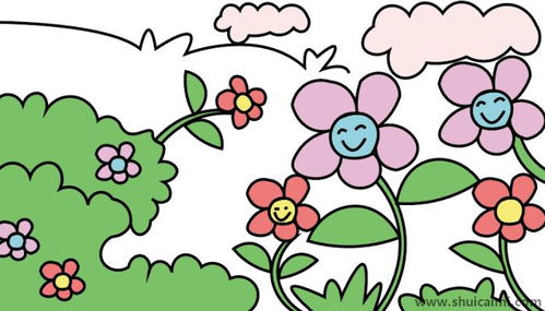 花丛简笔画简单又好看,花朵简笔画彩色