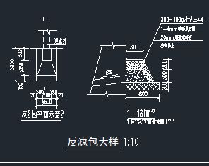 反滤层是由2-4层颗粒大小不同的砂,碎石或卵石等材料做成的,顺着水流