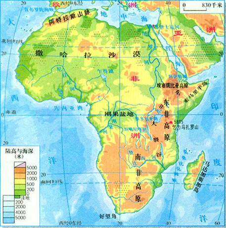 非洲主要地形分布图图片