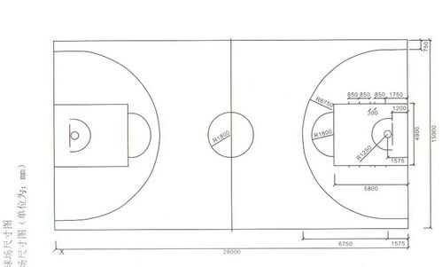 篮球场平面图比例尺图片