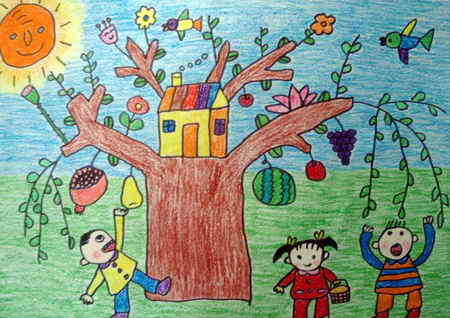 儿童画大树简笔画图片大全,7一9岁儿童画大树_竞价网