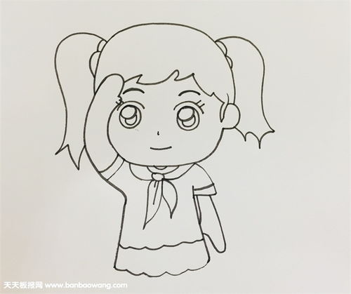 画敬礼的小学生画法如下:1,画出小朋友的头部,画出耳朵,画出头发,画出